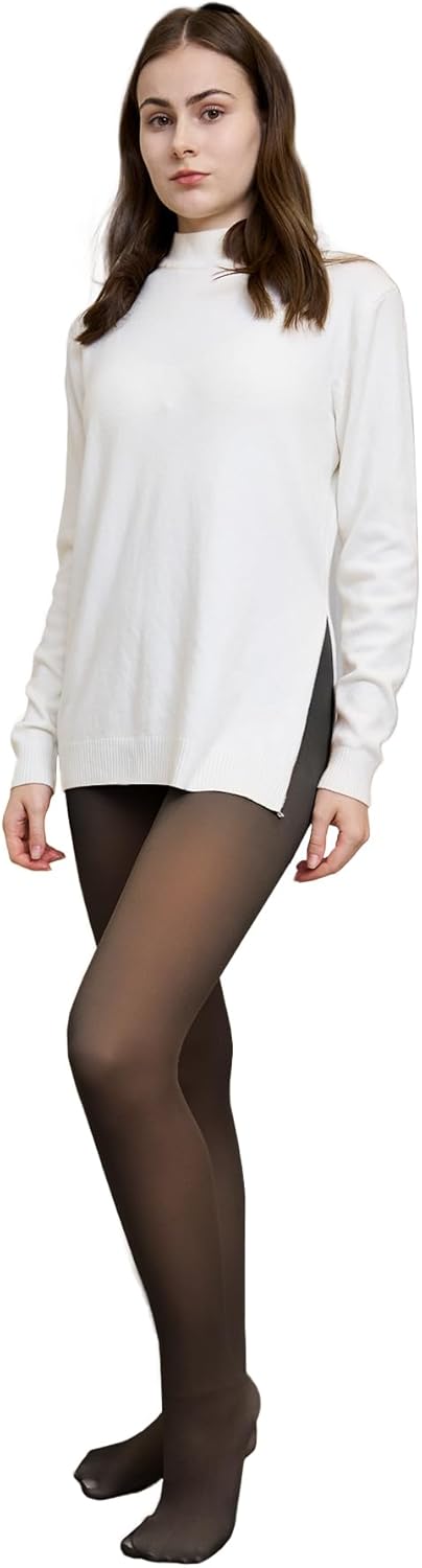 EXQUISLIFE Fleece Lined Tights Sheer Women - Fake Translucent Warm Pantyhose Leggings Sheer Thick Tights, for Winter